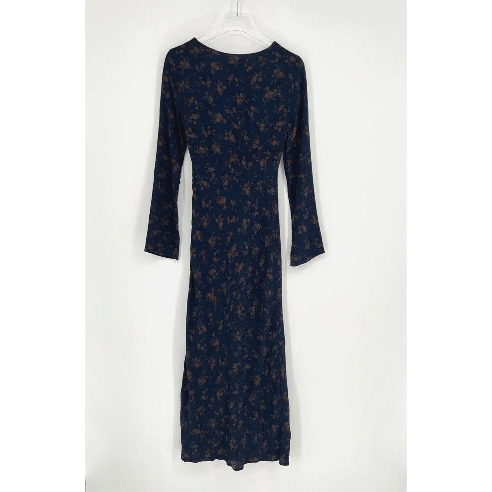 Zara Midi Dress Womens S Blue Floral‎ Blogger Favorite Boho Dark Blue